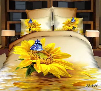 

4/5pcs sunflower print comforter bedding set queen size 3d floral pattern bedspreads king size kids adult home decor yellow gift
