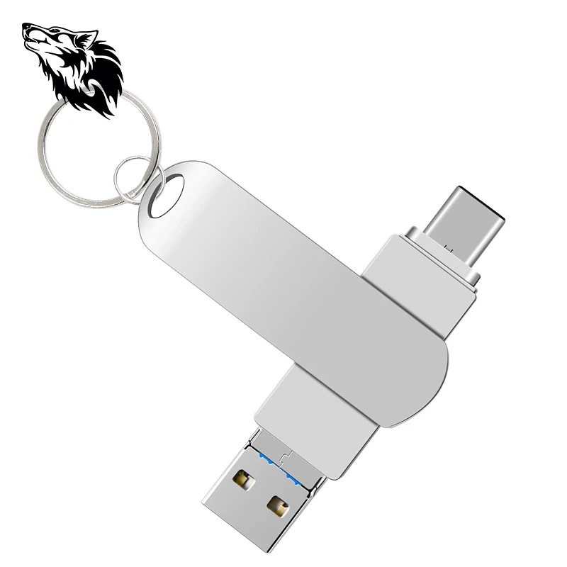 USB флеш-накопитель типа C, 128 ГБ, 64 ГБ, флеш-накопитель, 32 ГБ, 16 ГБ, 8 ГБ, флеш-накопитель для iPhone/компьютера с кольцом для ключей - Цвет: silver