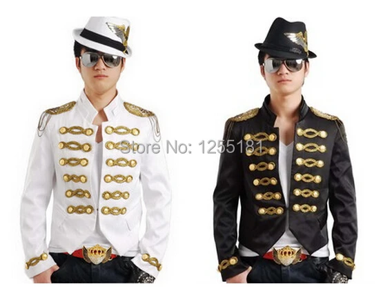 

New Style Fashion Black And White Paillette Male Singer Slim Clothes Men's Costume Coat Performance Jacket Blazer Wear