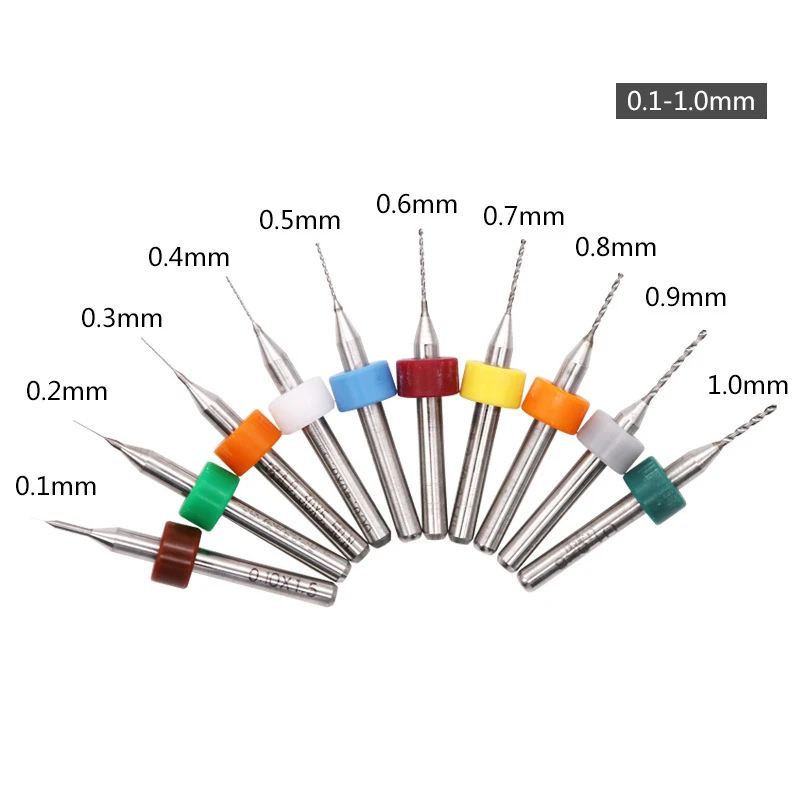 PCB Drill Bit 0.1-1.1mm, Tungsten Carbide Miniature Mini Drill, 10PCS CNC Woodworking Tool, Drilled Glass, CNC Cutting Machine