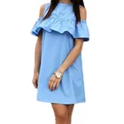 Save 2.99 on Summer Dress Causal Women Ruffles Shirt Dress Butterfly Sleeve Dress Sexy Strapless Straight Loose Dresses Vestidos LJ9019E
