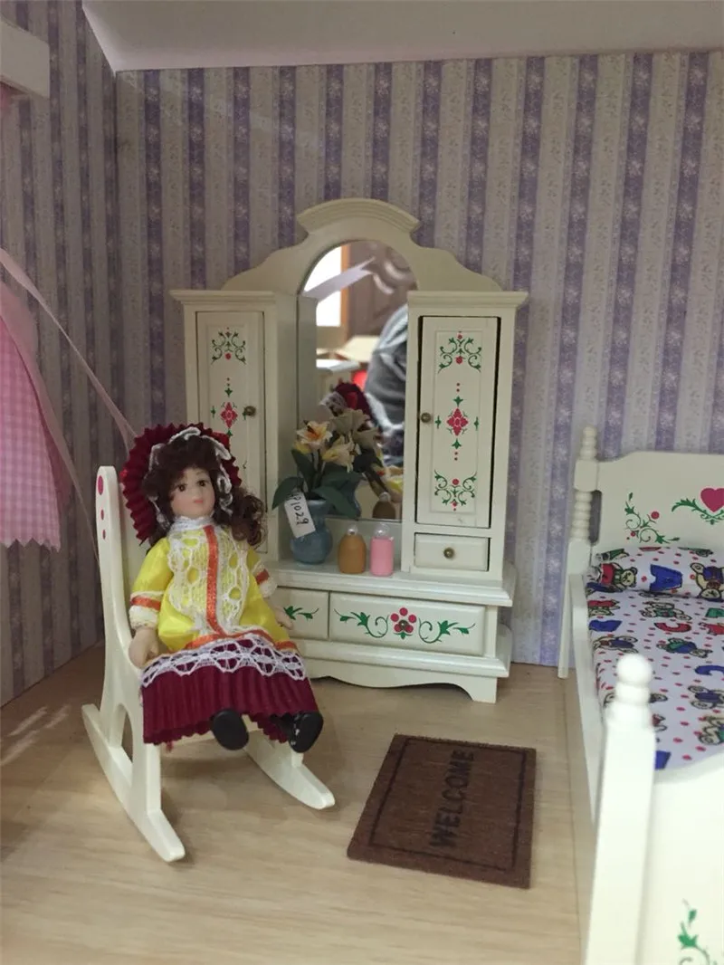 Doub K 1:12 кукольный домик мебель игрушка для кукол белая миниатюрная кровать шкаф спальные наборы ролевые игры игрушки для детей Подарки для девочек