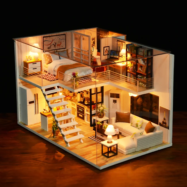 CUTEBEE DIY Doll House Wooden Doll Houses Miniature Dollhouse Furniture Kit with LED Toys for Children Christmas Birthday Gift 2