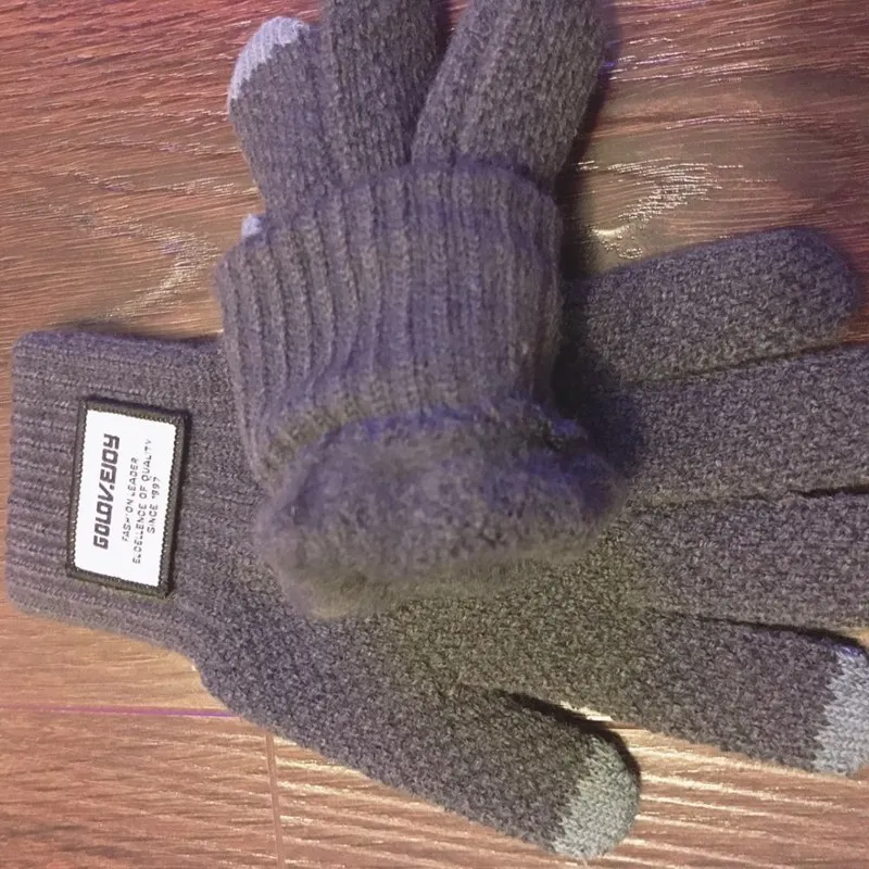 Зимние перчатки унисекс для сенсорного экрана, Модные трикотажные Зимние перчатки для мужчин и женщин с шерстью, однотонные перчатки для сенсорного экрана для мобильных телефонов
