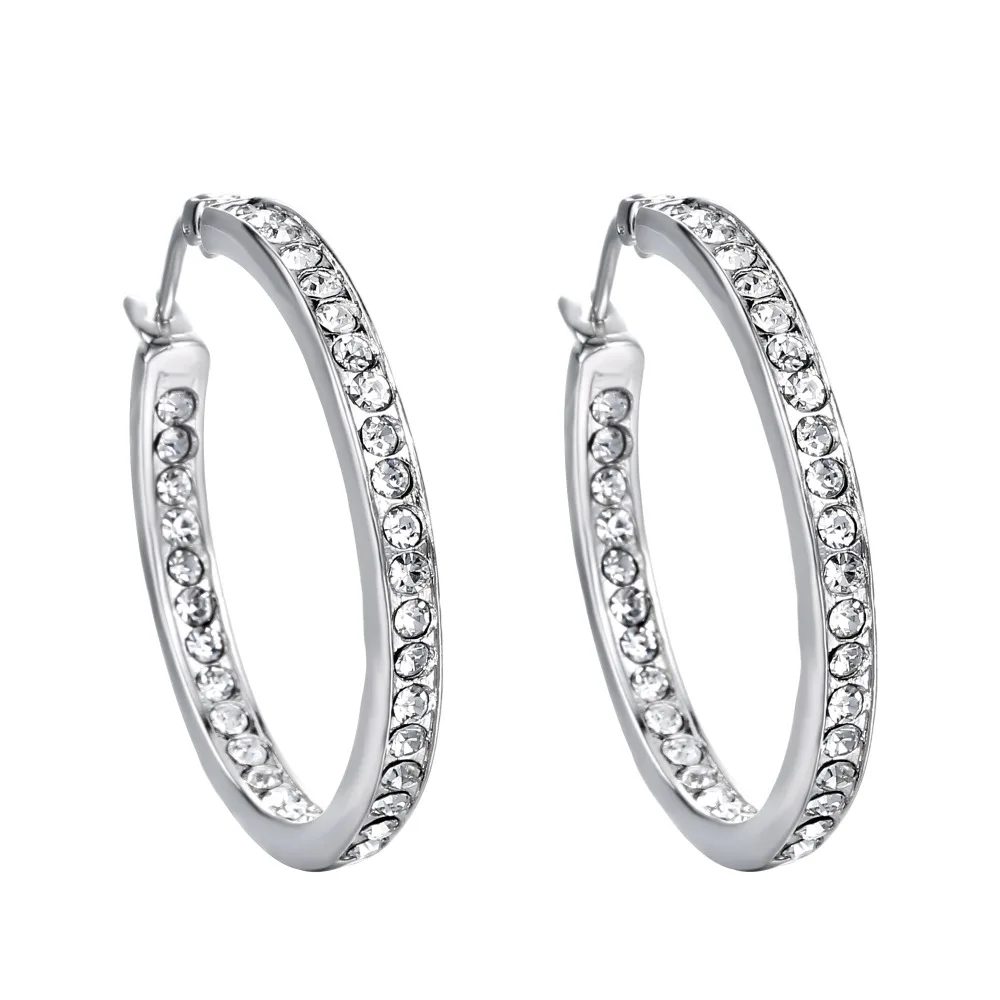 Новые роскошные покрытые серебром большие круглые серьги-кольца для женщин подарок с AAA кольцо с австрийскими кристаллами серьги ювелирные изделия