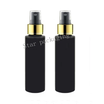 

Hot 50pcs/lot 100ml Cosmetic Perfume Plastic Gold Spray Black Bottle Refillable Makeup Women Water Sprayer Containers black