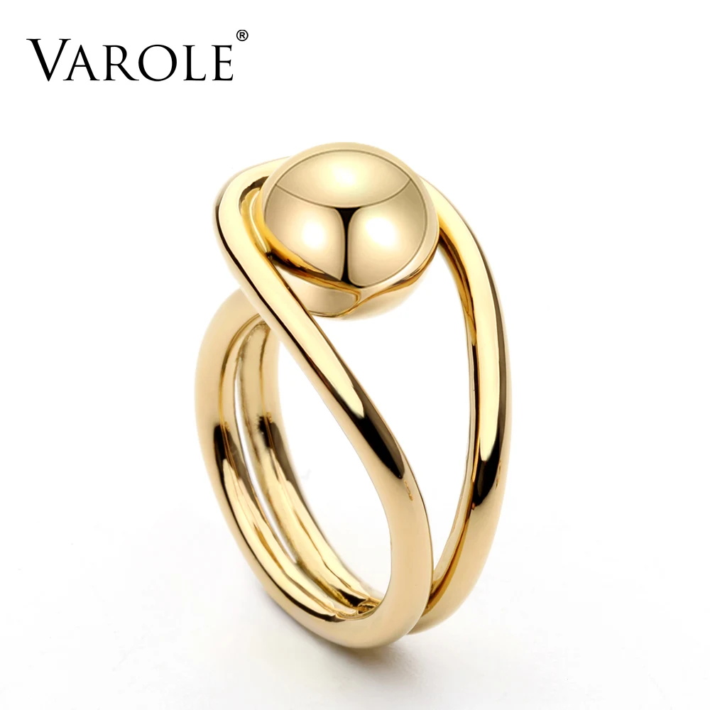 VAROLE, Новое поступление, роскошные кольца с шариками для женщин, золотые, серебряные кольца, медные, лучший подарок на Рождество - Цвет основного камня: Gold Color