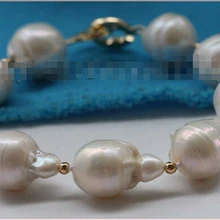 7." Подлинная Природный 19 мм Белый Барокко Reborn Кеши Жемчужный Браслет 14KGP# f2134! Благородный стиль Природных Тонкой jewe Быстрая