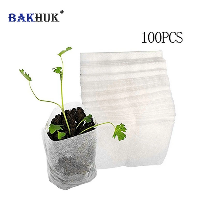 100pcs Biodegradable Non-woven Nursery Bags Plant Grow Bags Seedling Pots 8*10cm