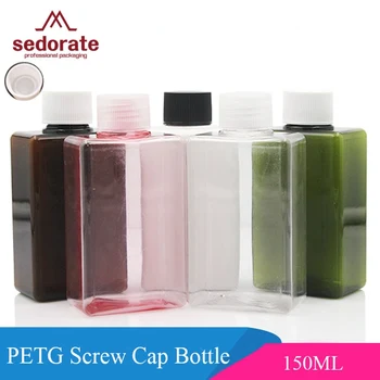 

Sedorate 30 pcs/Lot PET Plastic Square Bottle For Cosmetic 150ML Screw Cap Empty Lotion Container Makeup Packaging JX108-2