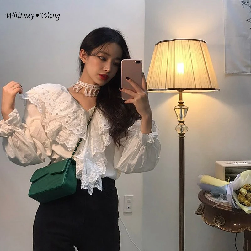 WHITNEY WANG 2019 Весенняя модная уличная кружевная многослойная блуза на бретелях с