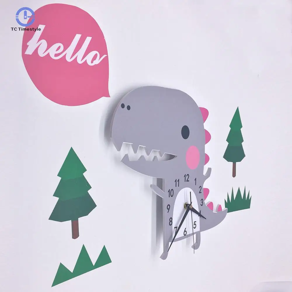 

Nordic Clock Art 3d Children's Bell Dinosaur Cute Cartoon Creative Background Quartz Wall Clocks Modern Design