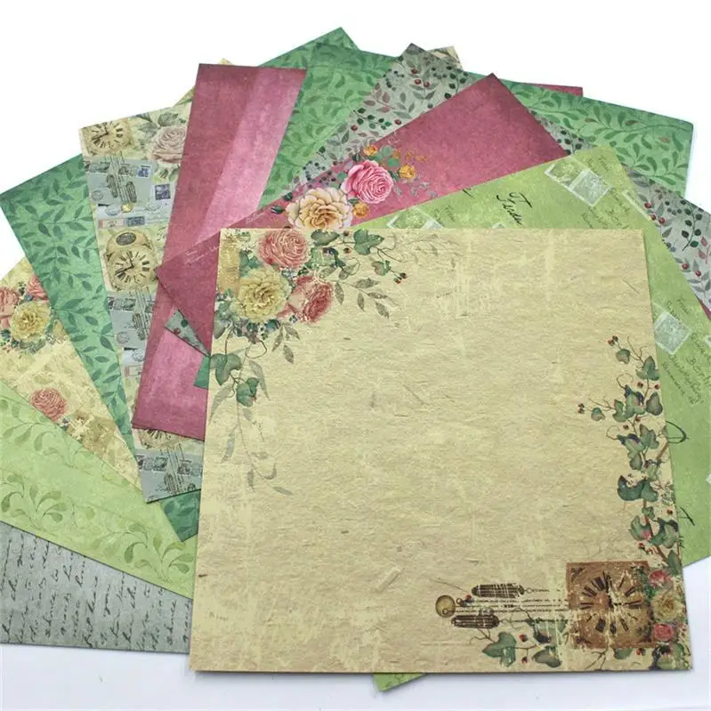 

VYUTXA 12pcs 6" Single-side Vintage Leaves Pattern creative papercraft art paper handmade scrapbooking kit set books