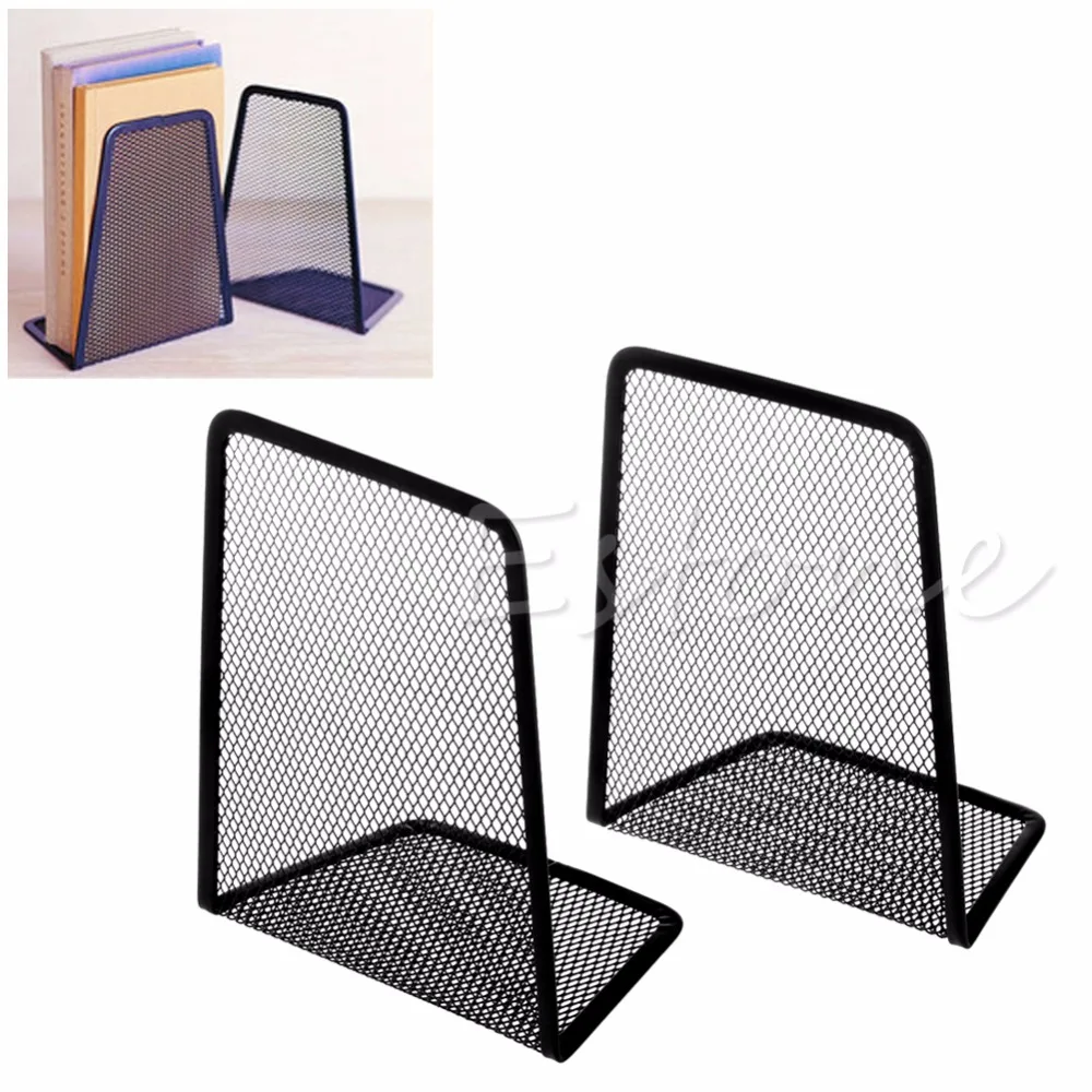 

1 Pair Metal Mesh Black Desk Organizer Desktop Office Home Bookends Book Holder Oct18QC