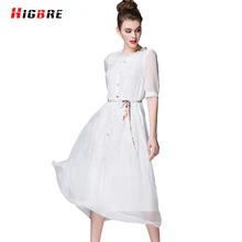 New European 100 Silk Dress For Women Is Natural Silk White Dress Maxi Summer 2017 Fashion