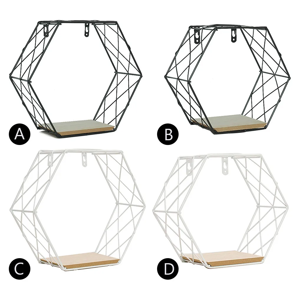 Железная шестиугольная сетка настенная полка комбинированная настенная подвесная геометрическая фигура украшение стены для гостиной спальни