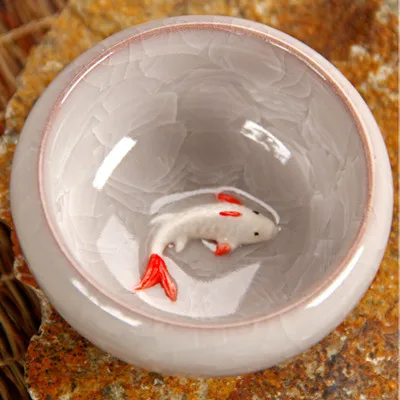 CJ272 красочный ледяной хрустящий фарфор 8 цветов чайная чашка с рисунком рыбы керамический чайный набор кунг-фу