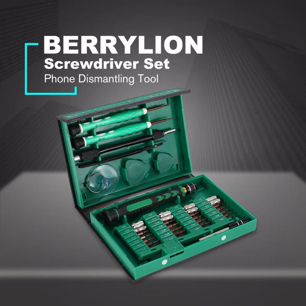 

BERRYLION 38pc Screwdriver Set Series Kit Phone Dismantling Laptop Tablet iPad Repairing Tool Mini Cross Point Hex Tip Sucker