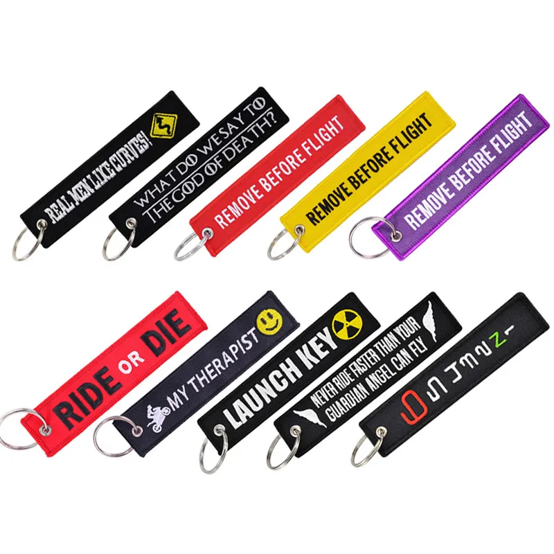 

Fashion Buckles Cars Keychain Embroidery Real Men Like Curves Keyring Key Fobs OEM Buckles Key Chain for Chaveiro Para backpack