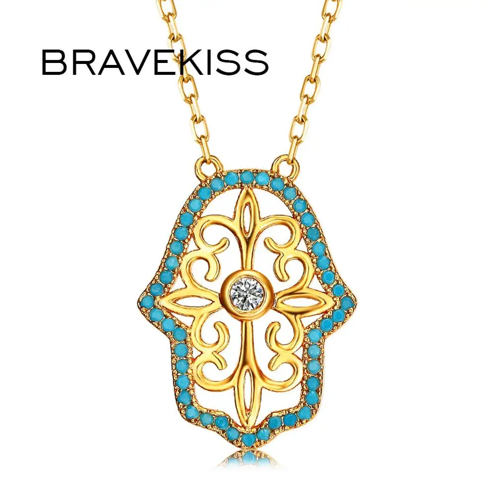 

BRAVEKISS Vintage Arab Lucky Hand of Fatima Long Chain Pendant Necklace Women Gold Color Hamasa Handa Bijoux Femme BUN0241A