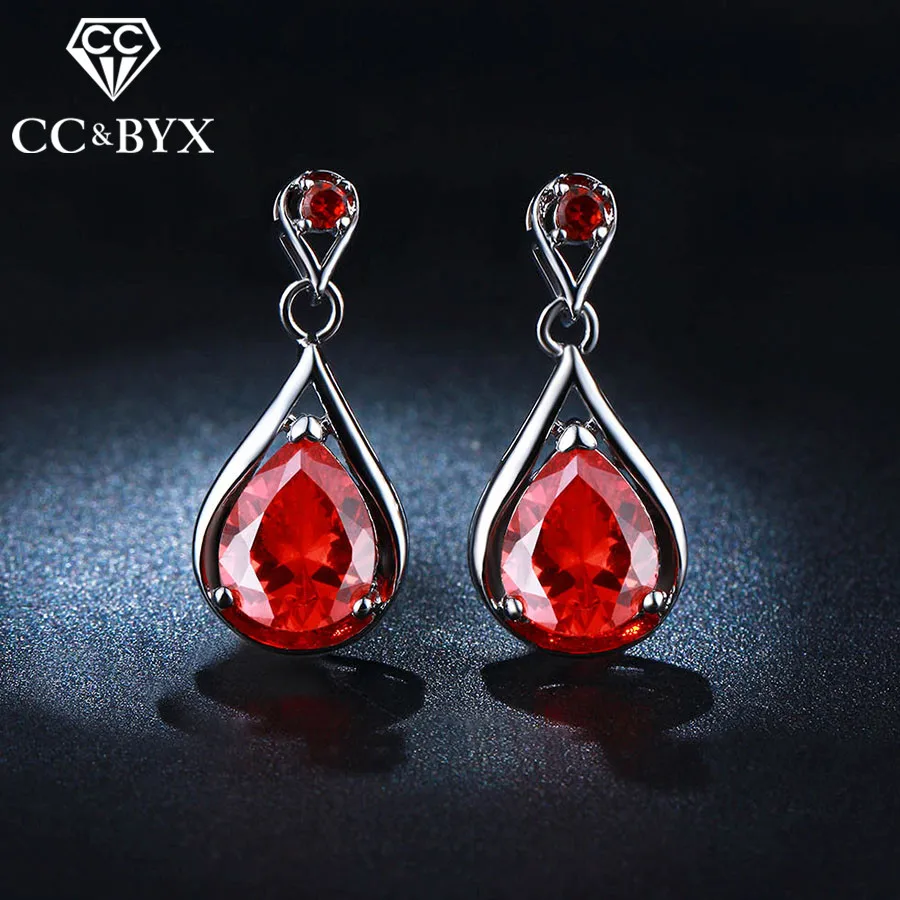 

Luxury Red Stone CZ Dangle Earrings For Women Water Drop Fashion Earrings Best Gifts for Party Wedding Engagement E050