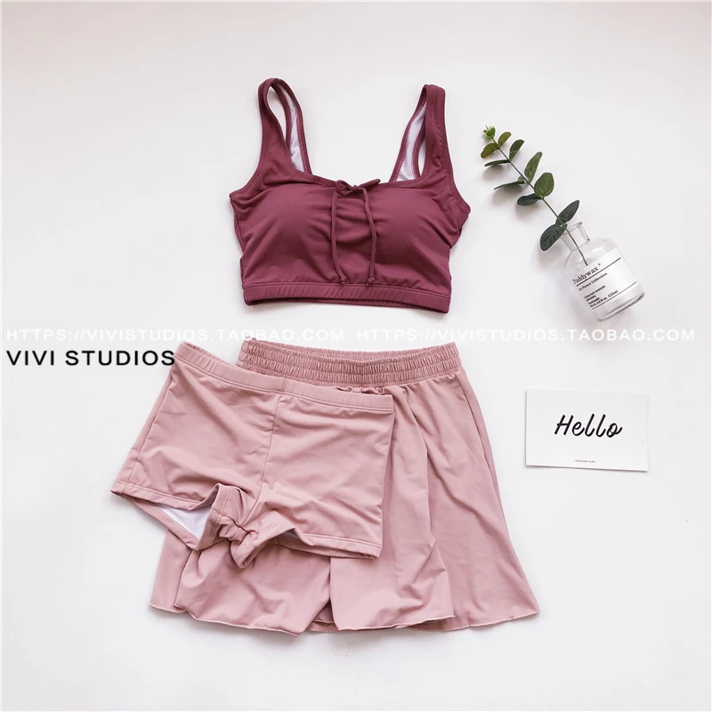 

2018 New Solid Maillot De Bain Tankini Swimsuit Female Temperament Three-piece Conservative Summer Bathing Suits Biquini