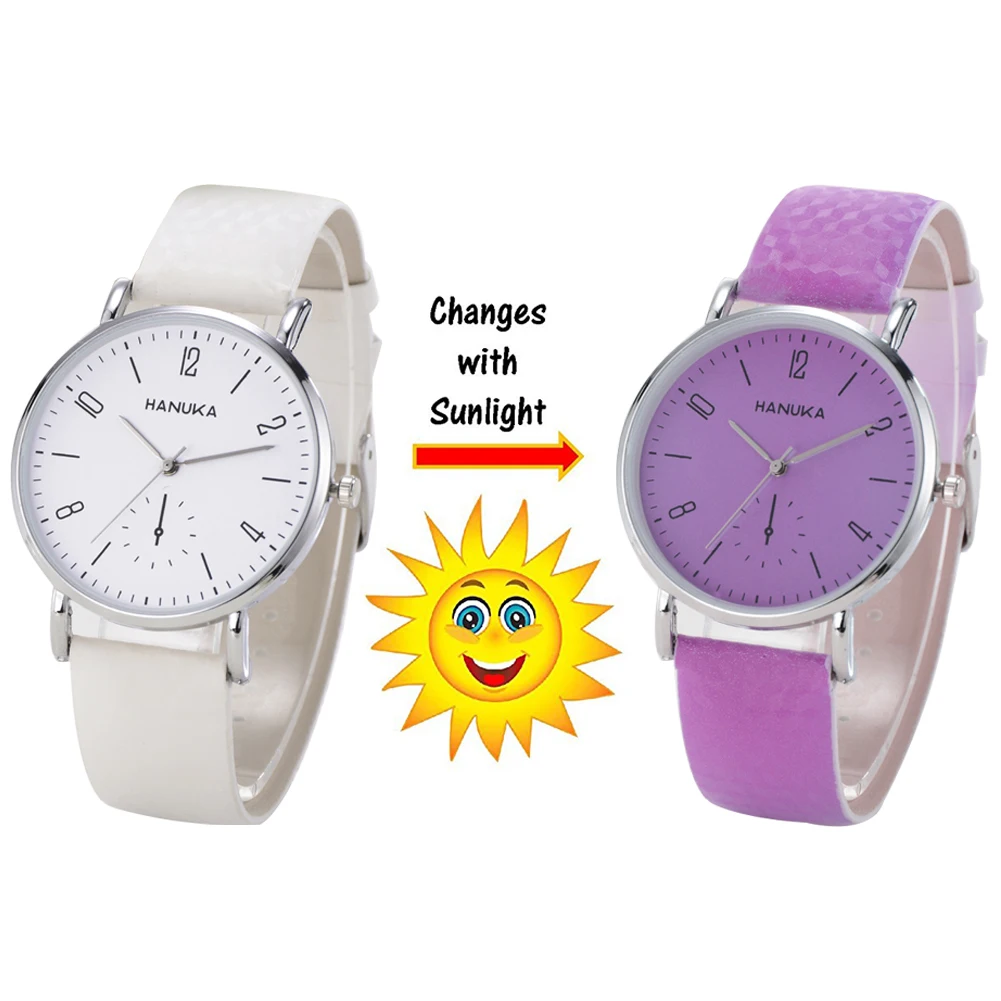 

New Creative Color Changing Watch Faux Leather Band Big Dial Quartz Women Wrist Watch