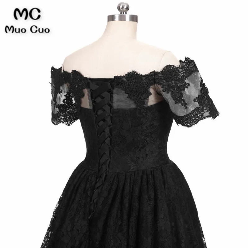 High Low Gown 2018 Off Shoulder Evening Dresses Long with Lace Short Sleeve Formal Evening Party Dress for Women