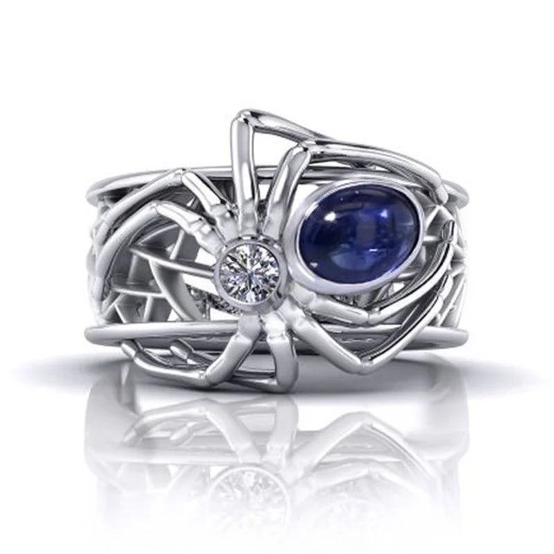 

New creative spider ring European and American Punk style women's inlaid blue crystal ring
