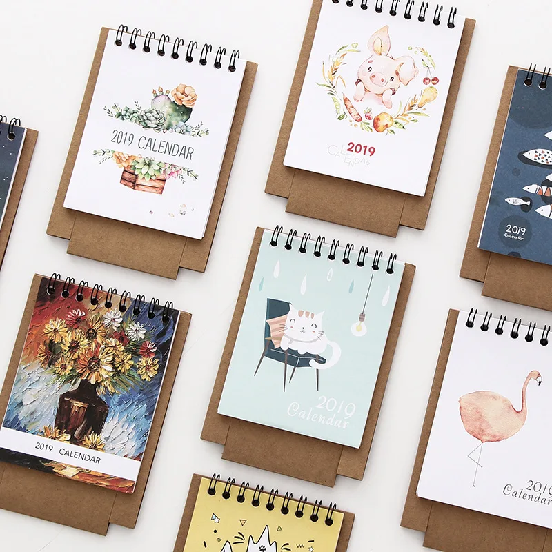 

2019 NEW Kawaii Cartoon Animals Calendar Creative Desk Vertical Paper Multi-function Storage Box Timetable Planner Notebook