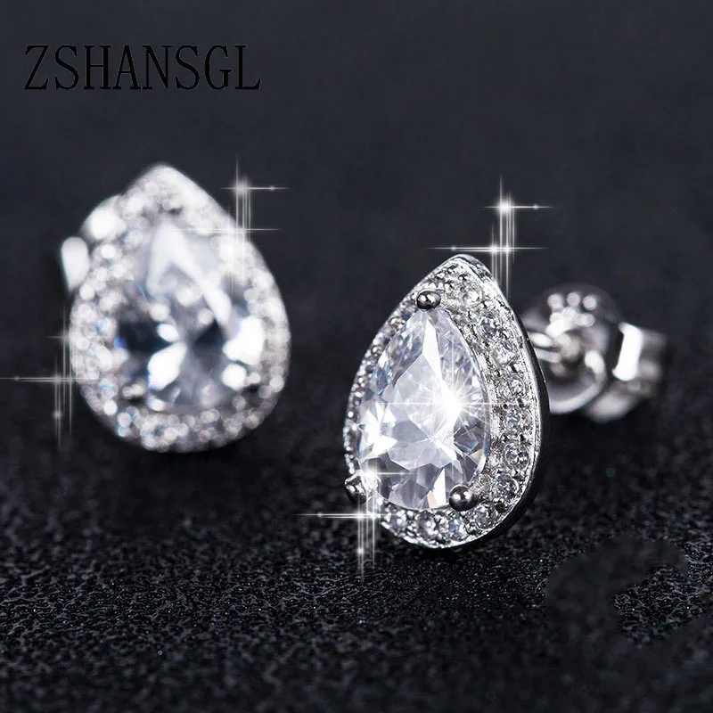

OL Style Big Water Drop AAA+ CZ 925 Sterling Silver Stud Earrings Luxury Wedding Bridal Earrings Jewelry For Women Brincos