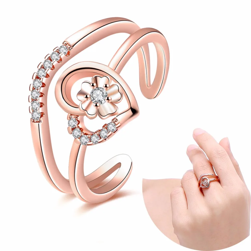 Женское кольцо Lucky Charms инкрустированное фианитом в стиле хип хоп|zircon jewelry|brand ringring