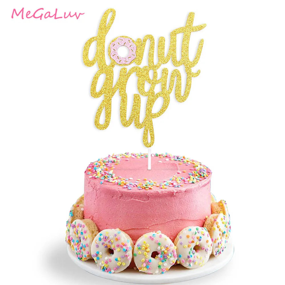 

Glitter Gold Donut Grow UP Cake Topper Sweet Doughnuts Cupcake Topper Birthday Party Decoration Kids Baby Shower Party Supplies