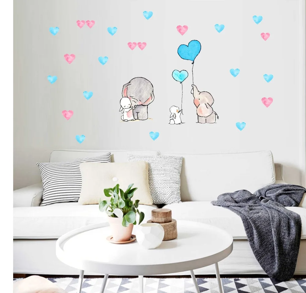 Скандинавский стиль, слон, стикер на стену в виде кролика, забавное мультяшное животное для детей, детская комната, украшение для девочек, домашний настенный художественный плакат