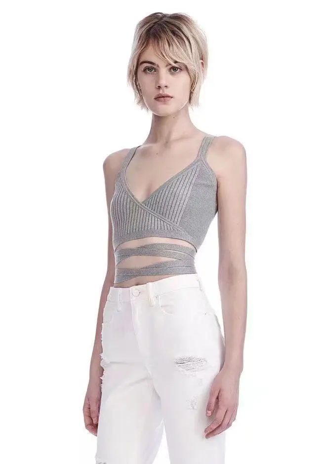 Crossed Knitted Back Bowknot Jacket High Waist Waistcoat Woman Tops Summer Crop Top Tank Tops Women Tank Top4
