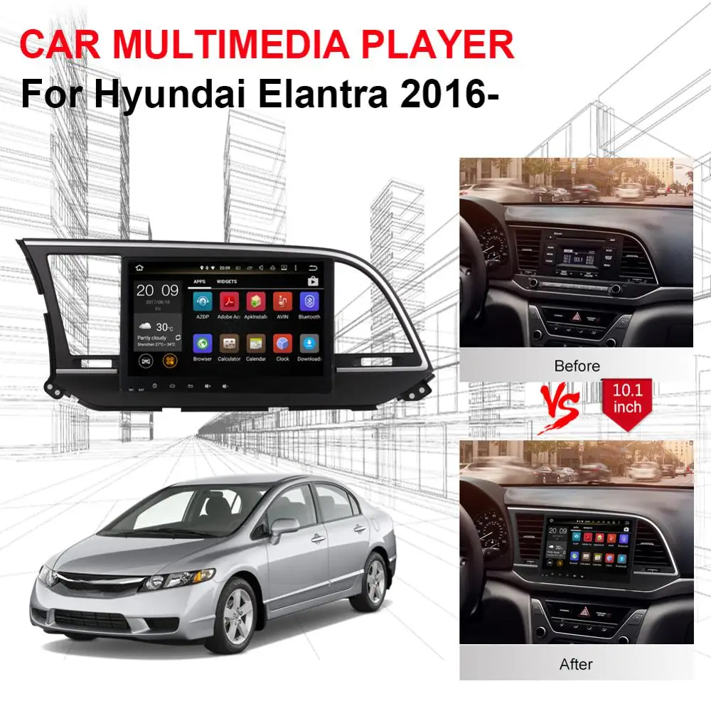 Top 10.1 Inch Android Octa Core 4GB RAM IPS Screen Car GPS Navigation with Bluetooth For Hyundai Elantra 2016- Car Radio Stereo Wifi 4