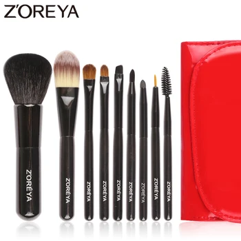 

ZOREYA Brand 9pcs/set red color Natural hair makeup brushes for women Cosmetic tool powder brush foundation brushes set