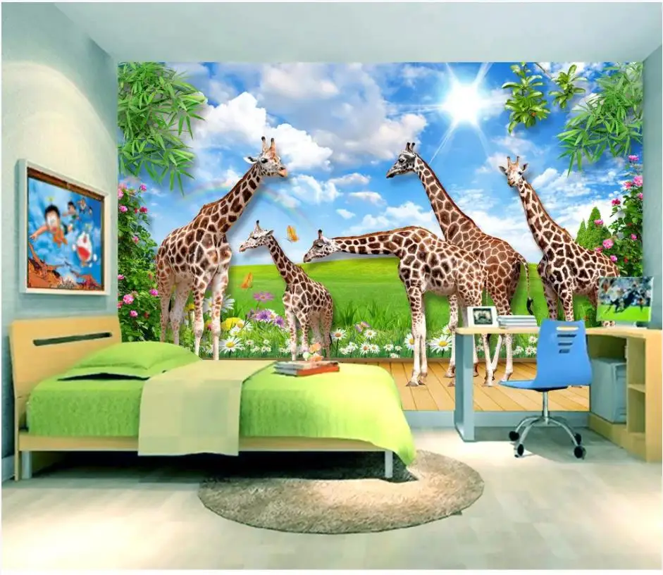 

Custom photo wallpaper 3d murals wallpaper for walls 3 d HD Children's Room Giraffe Animal World 3D TV Background wall papers