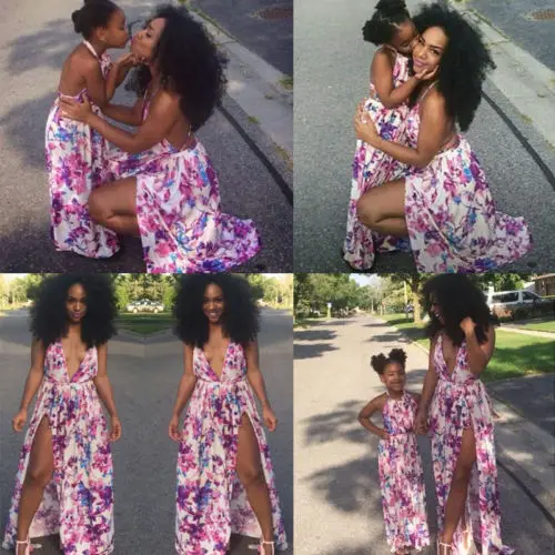 

Family Summer Clothes Mother Daughter Beach Sundress Women Kids Girls Long Dress