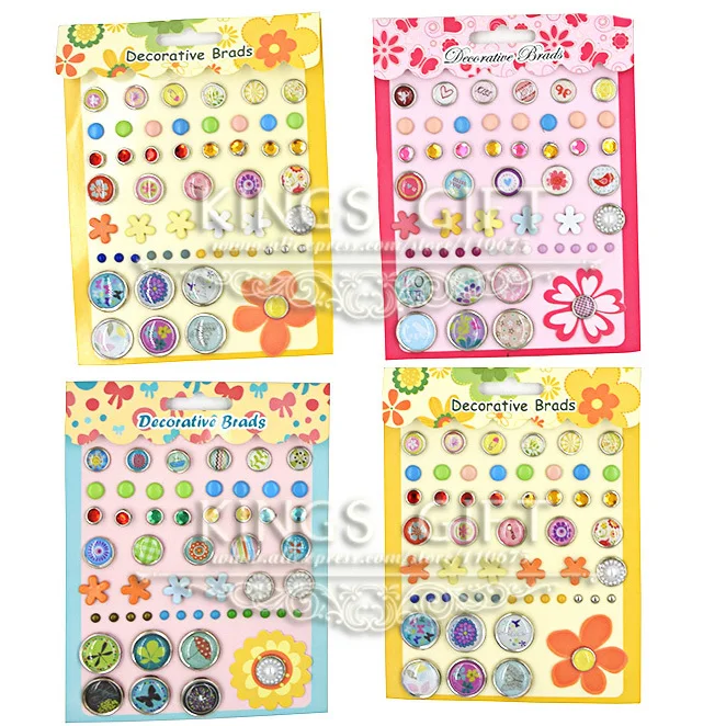 53pcs per Set, Scrapbook Brads, Mixed Design DIY Brads Collection