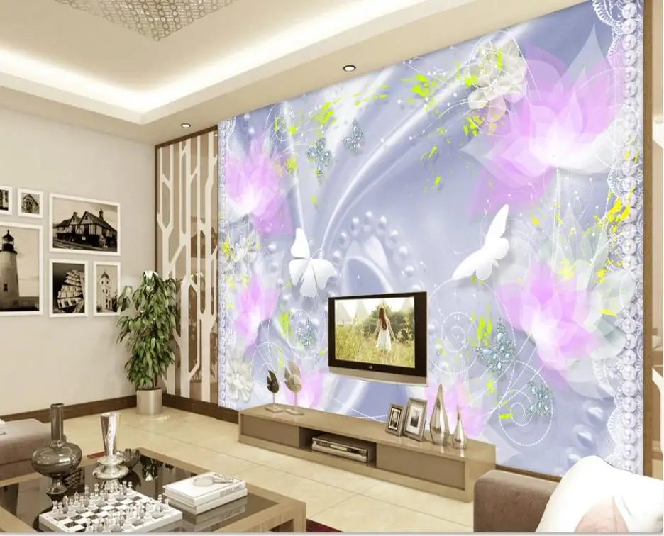 Dream silk beautiful silk dream flower TV background wall painting modern wallpaper for living room Dream silk beautiful silk dream flower TV background wall painting modern wallpaper for living room