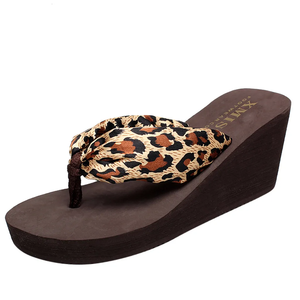 Womens Leopard Flip Flops Flats Wedges Beach Anti Slip Bosmia Shoe Post