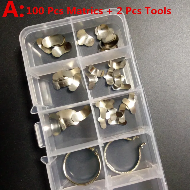 

100Pcs/Set Dental Sectional Contoured Matrices Matrix Ring Delta Wedges