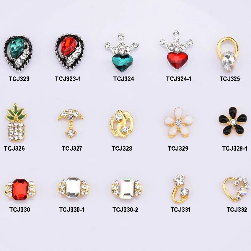 

10pcs heart shaped crystal 3d strass nail art ongles pineapple gold nails decorations new arrive rhinestones charms TCJ323~332