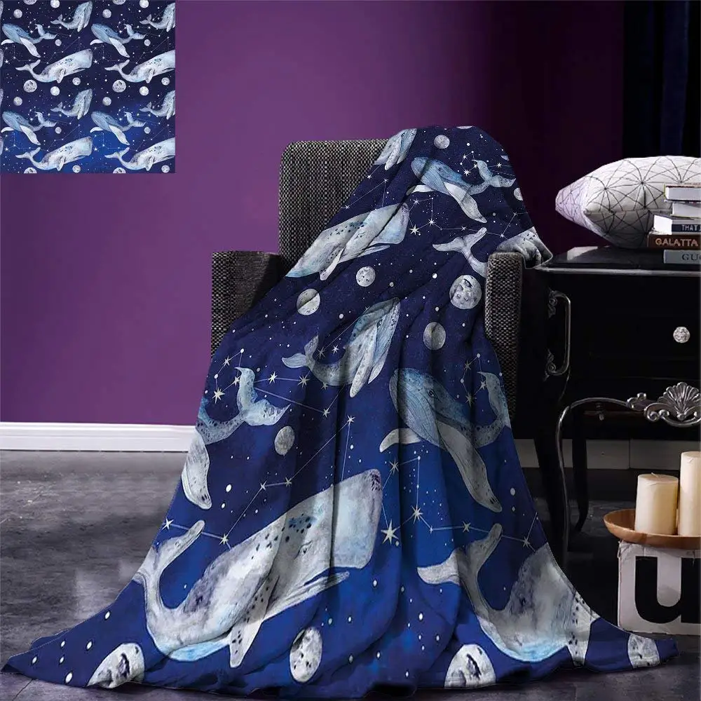

Christmas Blanket Fishes and Planets Hovering amongst Stars in Outer Space Cosmos Illustration Warm Anti-pilling Blanket