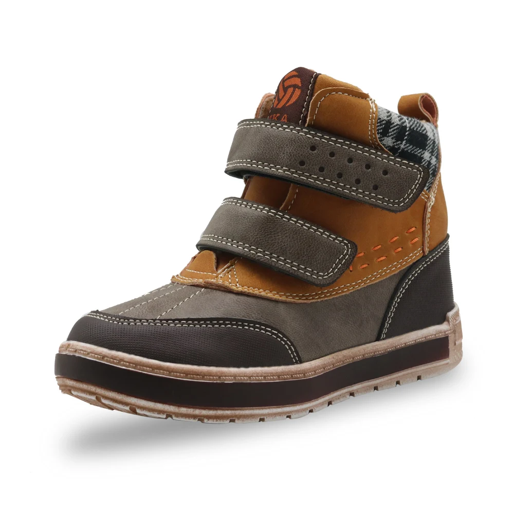 Apakowa Kids Autumn Spring Ankle Boots for Boys Children Motorcycle Hook and Loop Anti-slip Outdoor Hiking Boots Boy's Footwear