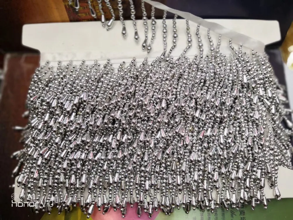 Ribbon Silver beads tassel fringe 6cm width Latin Dress Dance Wear Macrame Trimming for wedding bridal gown dress/party sawing