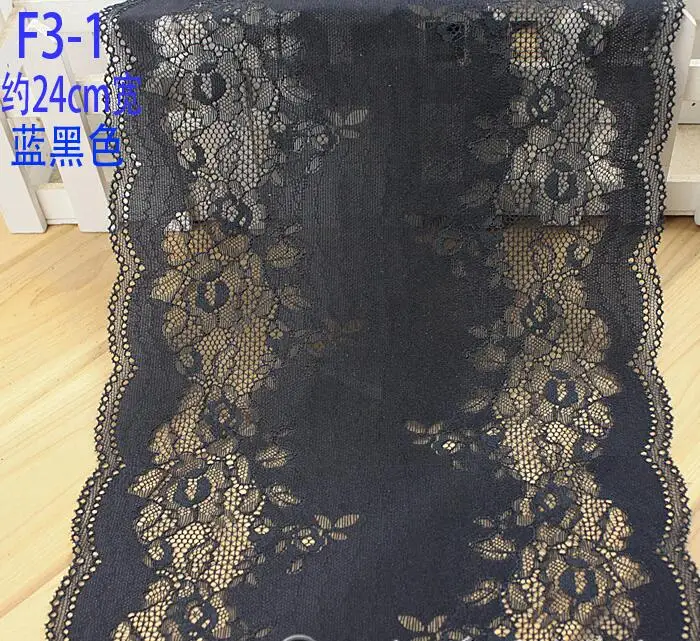 

1 Meter High Quality Lace Ribbon Fabric Deep Blue Black Elastic Lace Trims DIY Lingerie Bra Garment Accessories 24cm