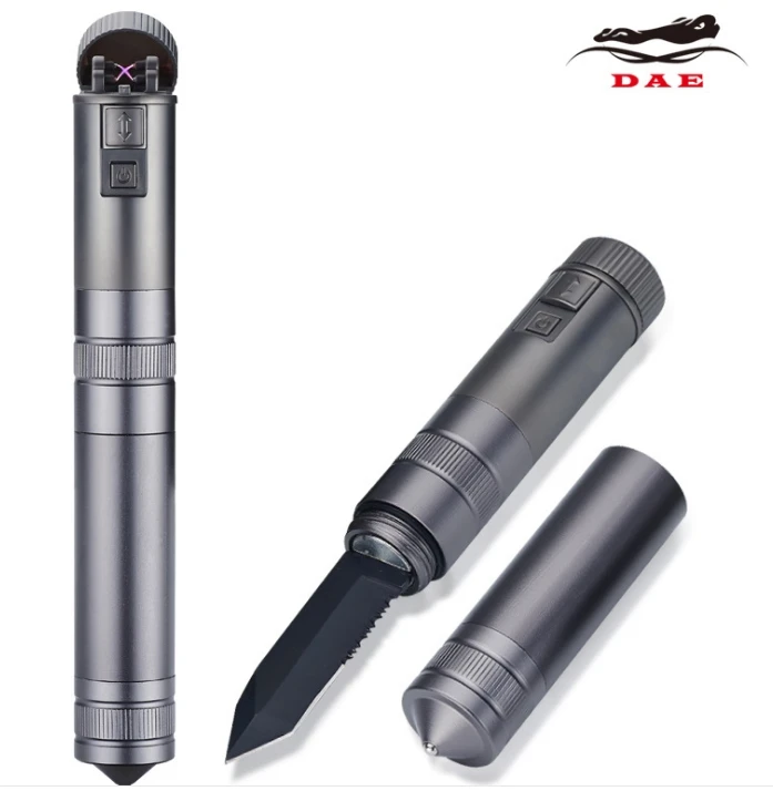 

USB Arc Lighter Charging Metal with Knife with Safety Hammer Outdoor Wild Survival