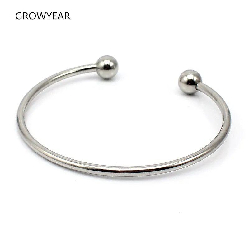 

Women Stainless Steel Double Bead Charms Bangle Bracelets Cuff Silver Color For Wedding Party